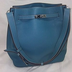 Hermes Togo So Kelly Blue Jean Handbag